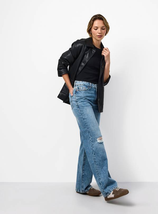 Blue Ripped Wide Leg Jeans 16S